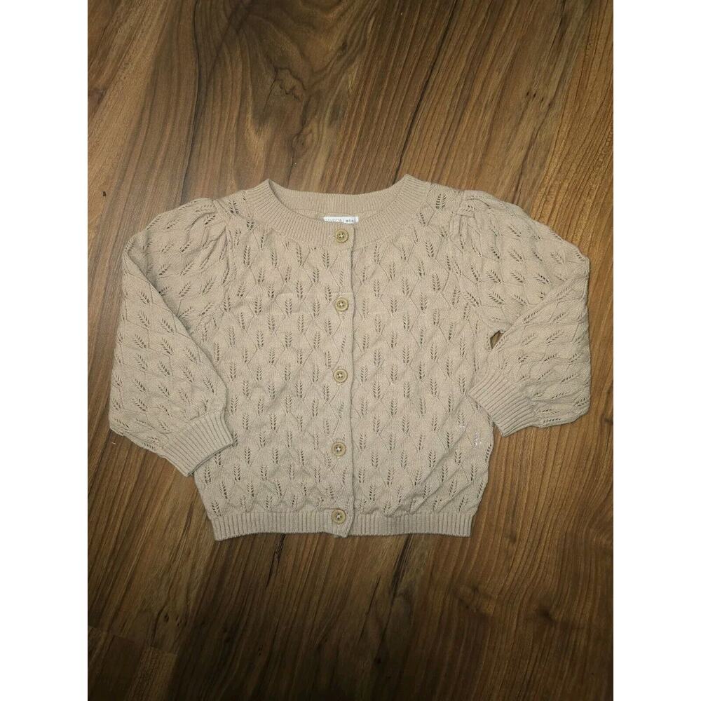Grayson Mini Cardigan‎ Sweater Girls Size 12 Months Tan Beige Knit Buttons 5583